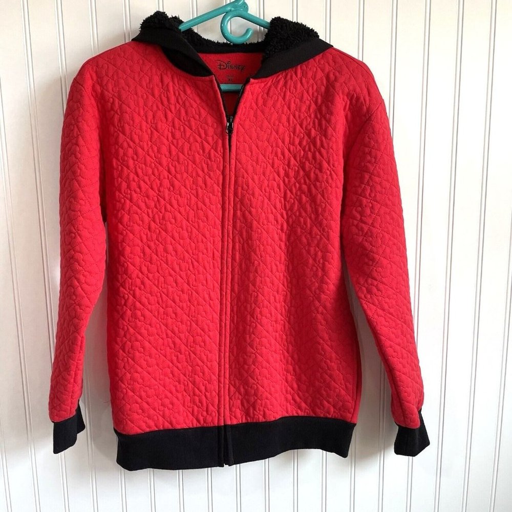 Disney Girls XLarge Red Mickey Mouse Head Quilted Design Full‎ Zip Hoodie…